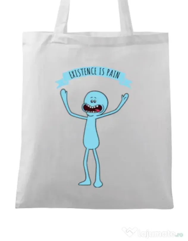 Sacosa din panza Existence is pain Alb