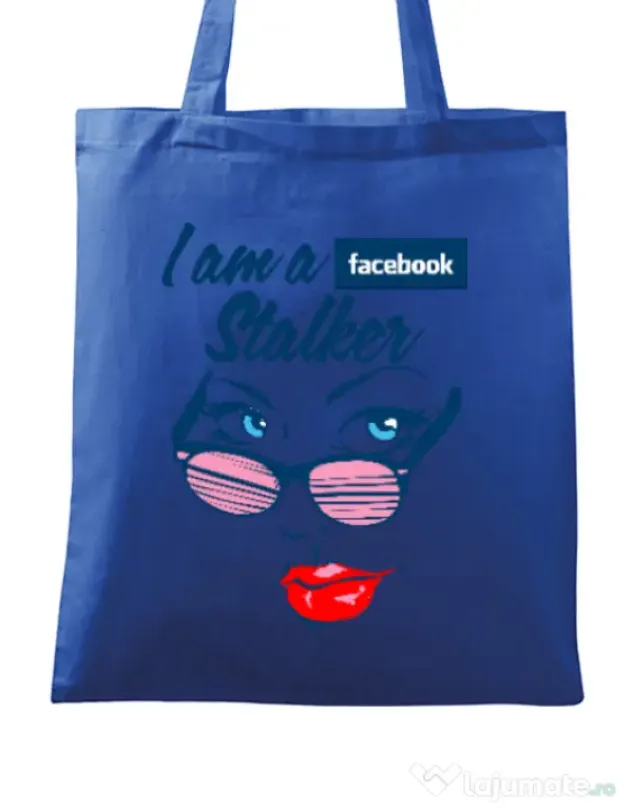 Sacosa din panza Facebook stalker Albastru regal