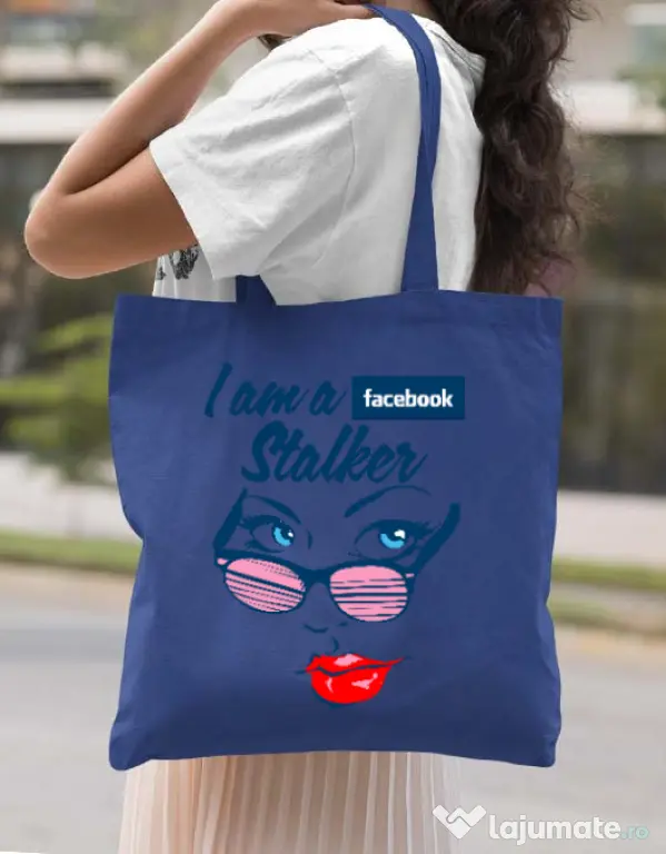 Sacosa din panza Facebook stalker Albastru regal