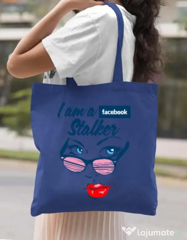 Sacosa din panza Facebook stalker Albastru regal