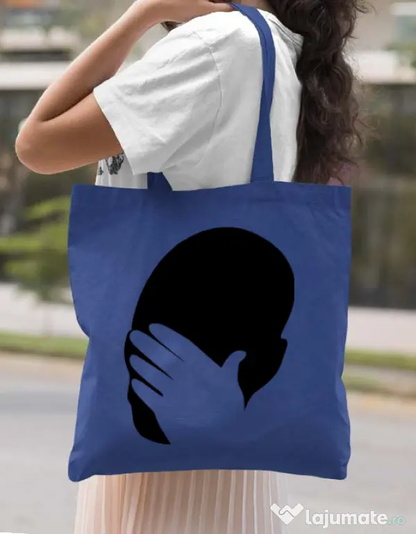 Sacosa din panza Facepalm Albastru regal