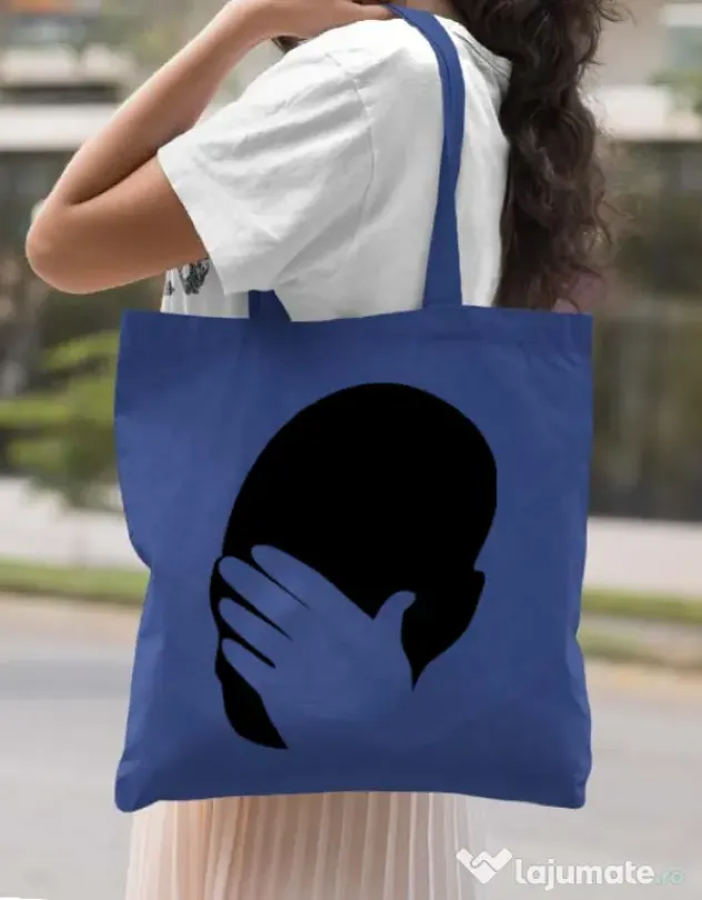 Sacosa din panza Facepalm Albastru regal
