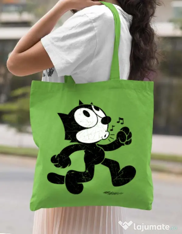 Sacosa din panza Felix the cat Verde mar