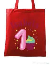 Sacosa din panza First Birthday Rosu
