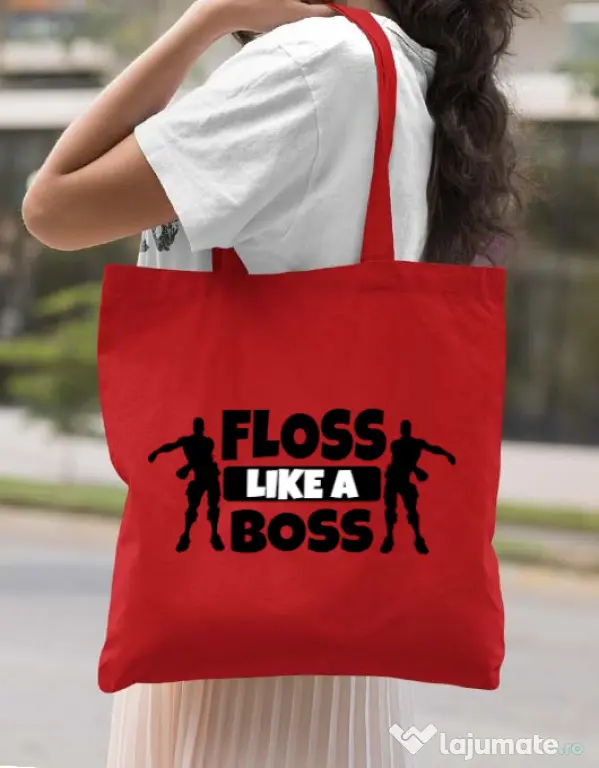 Sacosa din panza Floss like a boss Rosu