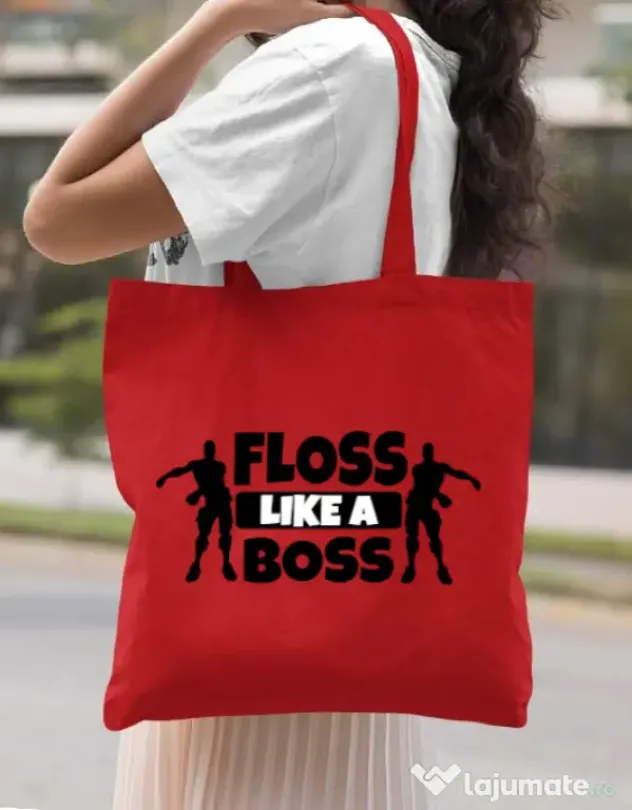 Sacosa din panza Floss like a boss Rosu