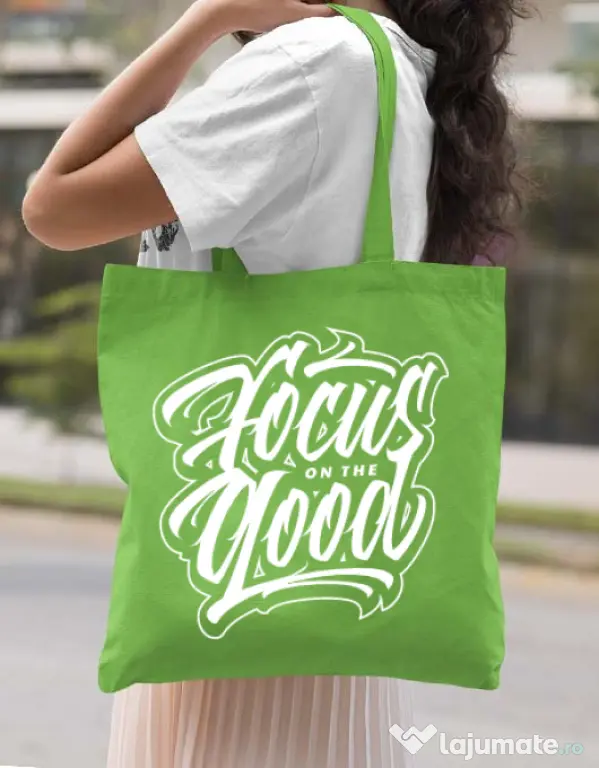 Sacosa din panza Focus On The Good Verde mar