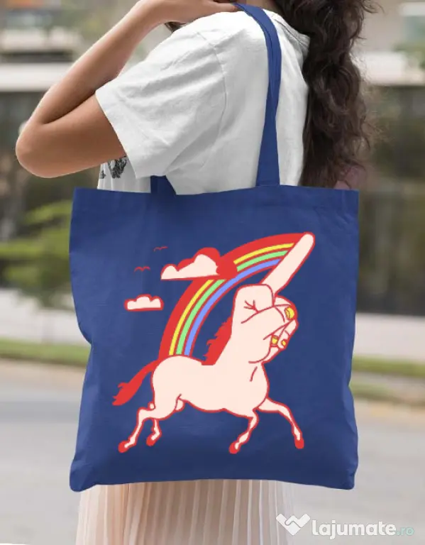 Sacosa din panza FUnicorn Albastru regal