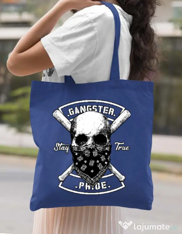 Sacosa din panza Gangster skull Albastru regal
