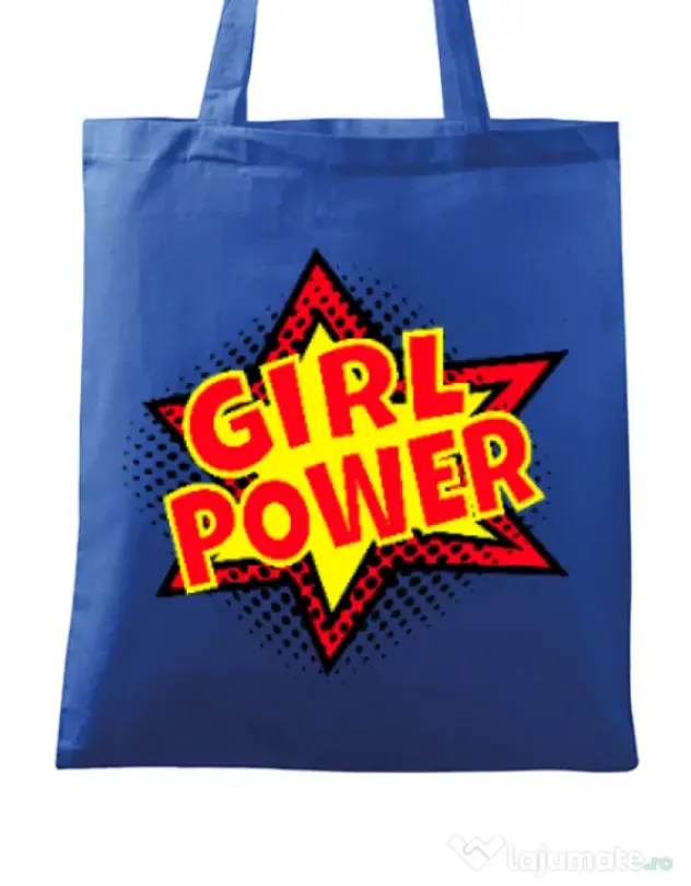 Sacosa din panza Girl power Albastru regal