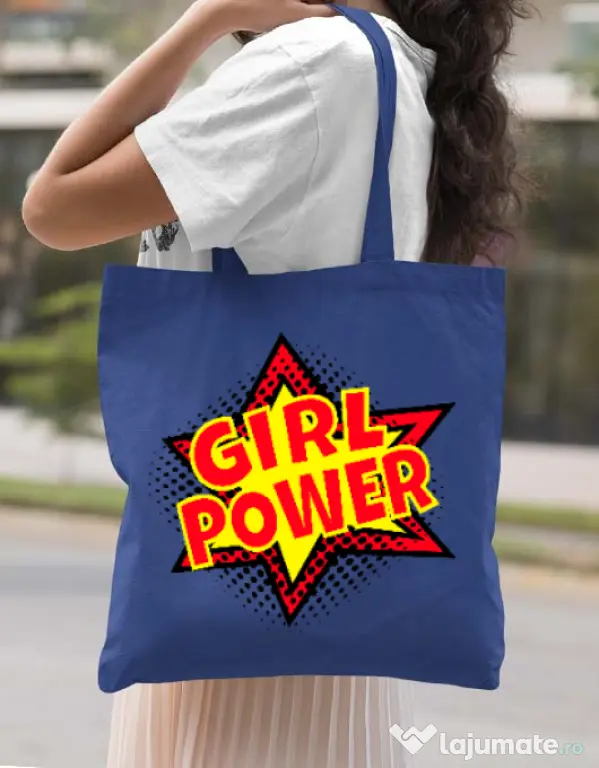 Sacosa din panza Girl power Albastru regal