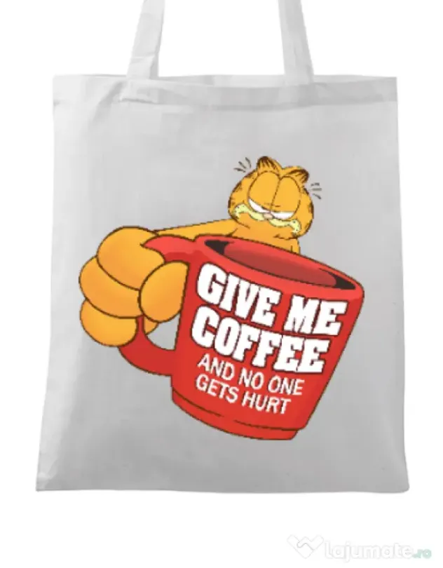 Sacosa din panza Give me coffee Alb