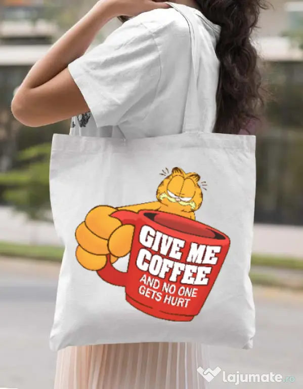 Sacosa din panza Give me coffee Alb