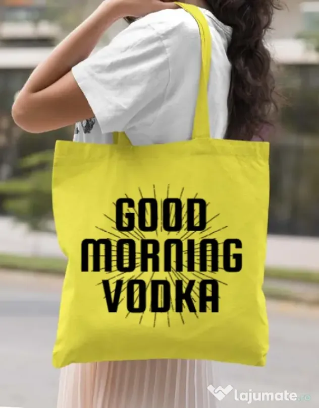 Sacosa din panza Good morning vodka Galben