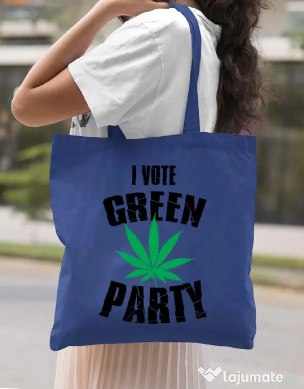 Sacosa din panza Green party Albastru regal