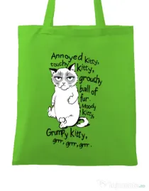 Sacosa din panza Grumpy kitty Verde mar