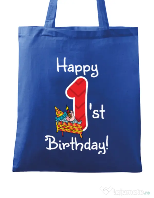 Sacosa din panza Happy Birthday! Albastru regal