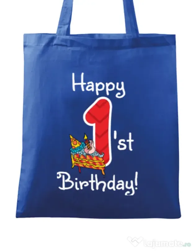 Sacosa din panza Happy Birthday! Albastru regal