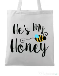 Sacosa din panza He is my honey Alb