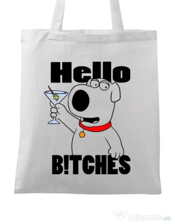Sacosa din panza Hello bitches Alb