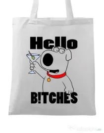 Sacosa din panza Hello bitches Alb