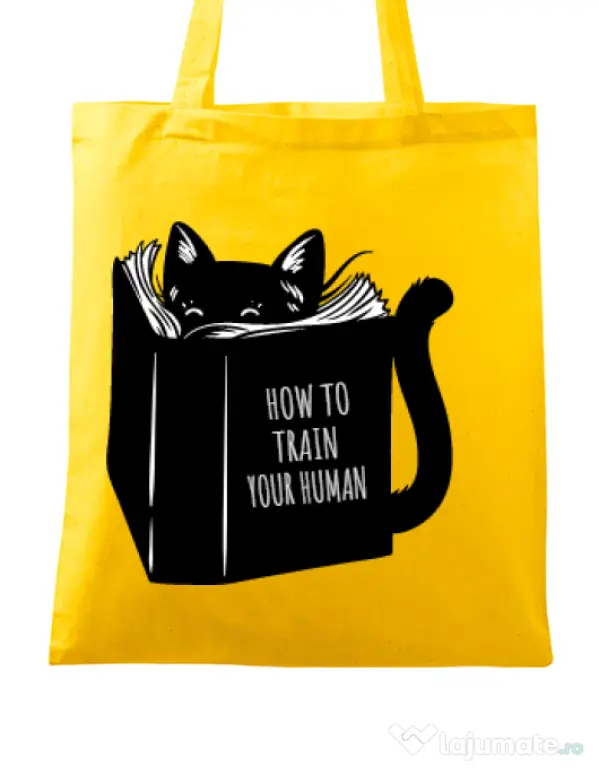 Sacosa din panza How to train your human Galben