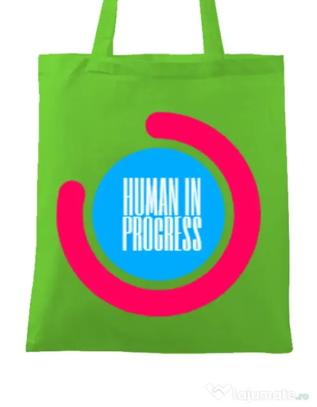 Sacosa din panza Human in progress Verde mar