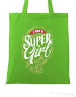 Sacosa din panza I am a Super Girl Verde mar