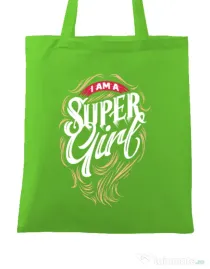 Sacosa din panza I am a Super Girl Verde mar