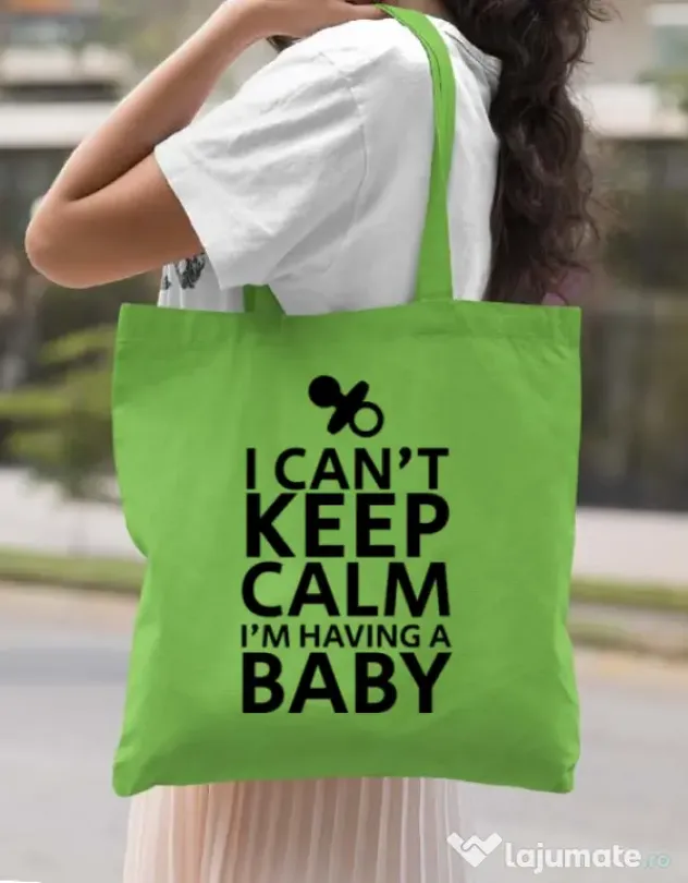 Sacosa din panza I am having a baby Verde mar