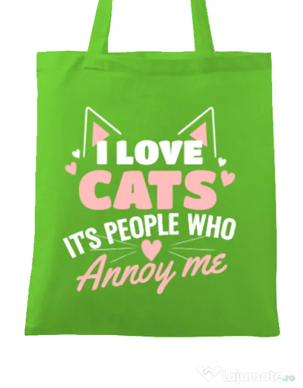 Sacosa din panza I love cats Verde mar