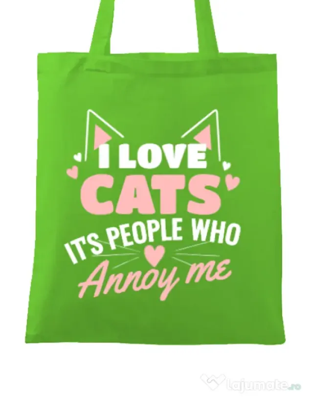 Sacosa din panza I love cats Verde mar