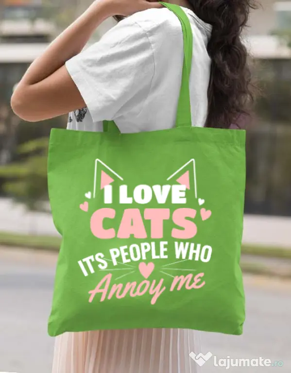 Sacosa din panza I love cats Verde mar