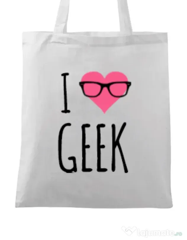 Sacosa din panza I love geek Alb