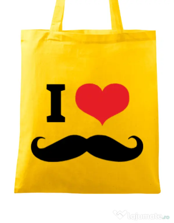 Sacosa din panza I love moustaches Galben