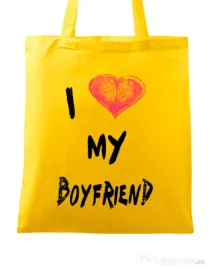 Sacosa din panza I love my boyfriend Galben