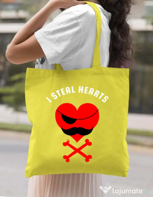 Sacosa din panza I steal hearts Galben