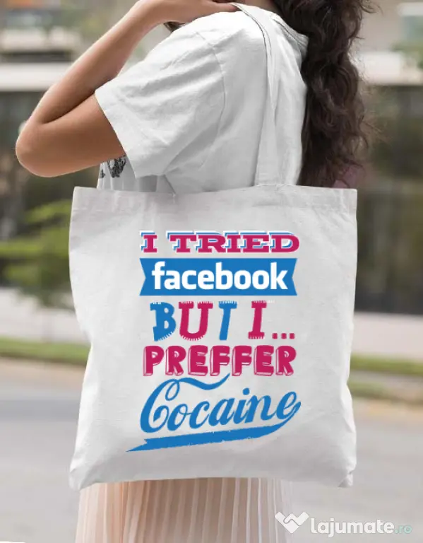 Sacosa din panza I tried Bacebook Alb