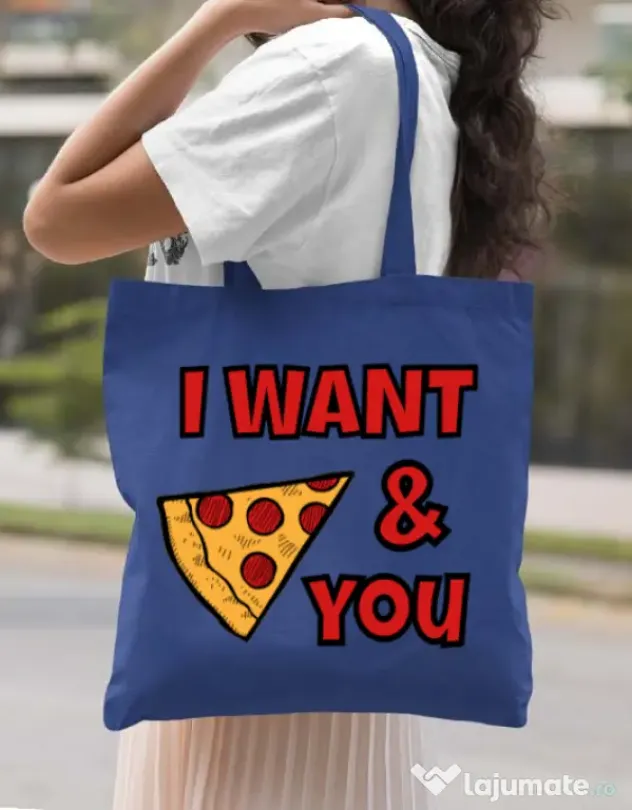 Sacosa din panza I want you Albastru regal