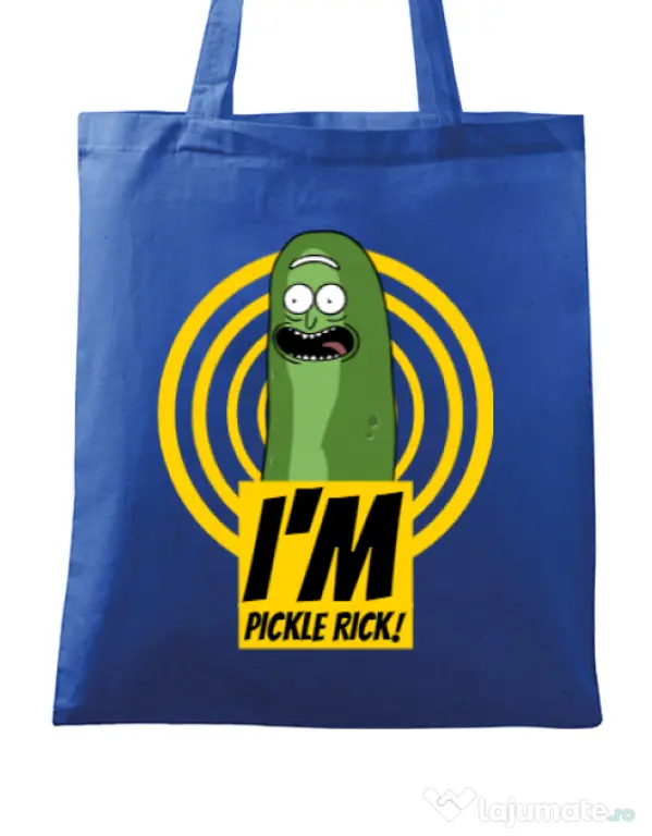 Sacosa din panza I'm pickle Rick! Albastru regal