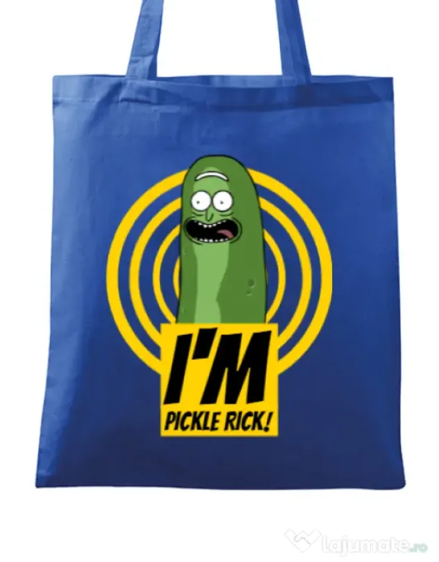 Sacosa din panza I'm pickle Rick! Albastru regal