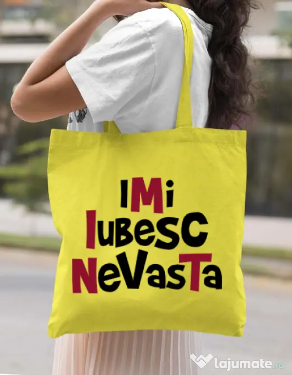 Sacosa din panza Imi iubesc nevasta Galben