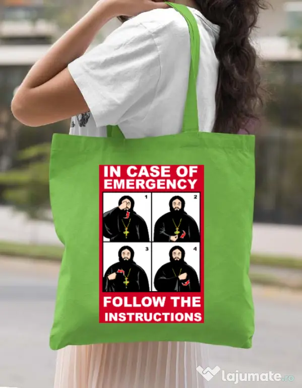 Sacosa din panza In case of emergency Verde mar
