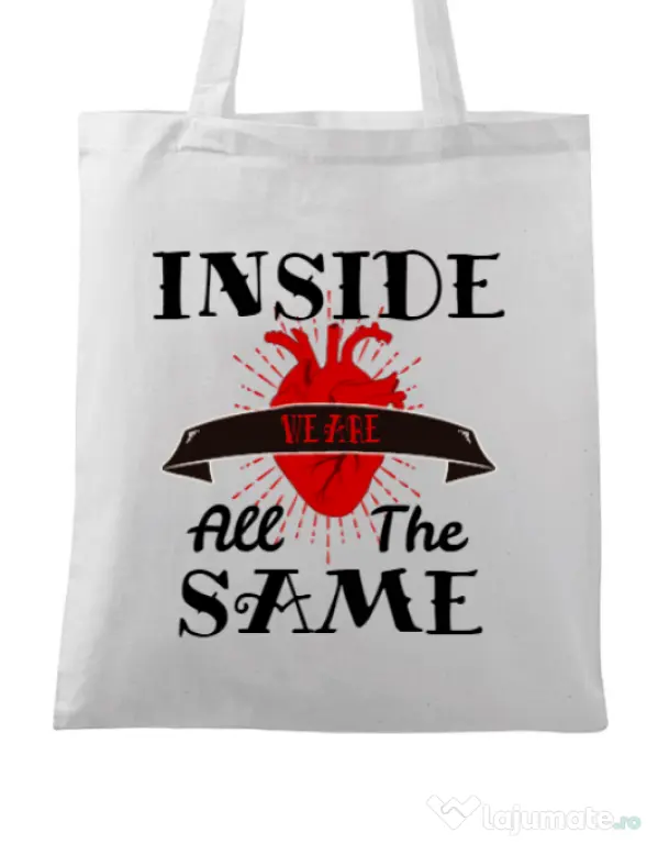 Sacosa din panza Inside we’re all the same Alb