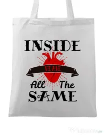 Sacosa din panza Inside we’re all the same Alb