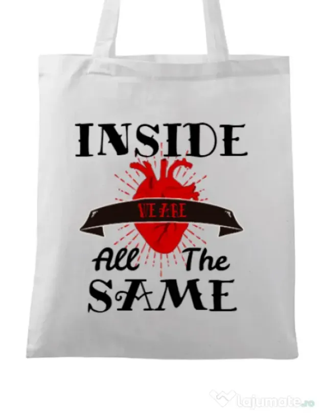 Sacosa din panza Inside we’re all the same Alb
