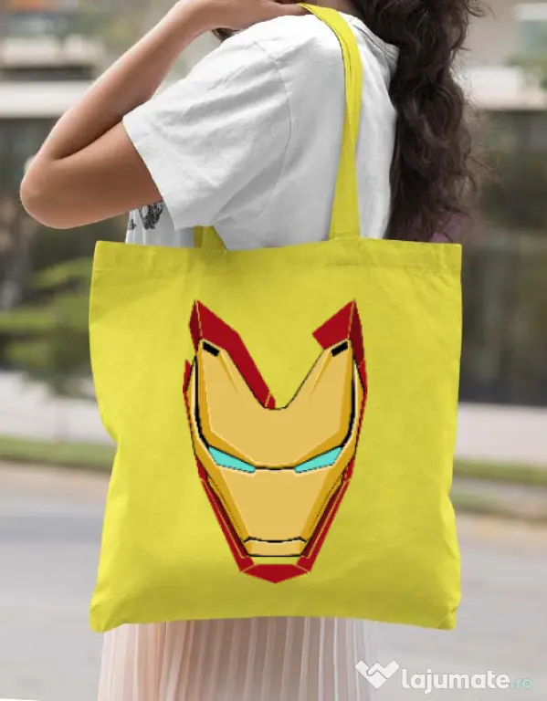 Sacosa din panza Iron man mask Galben