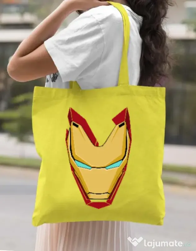Sacosa din panza Iron man mask Galben