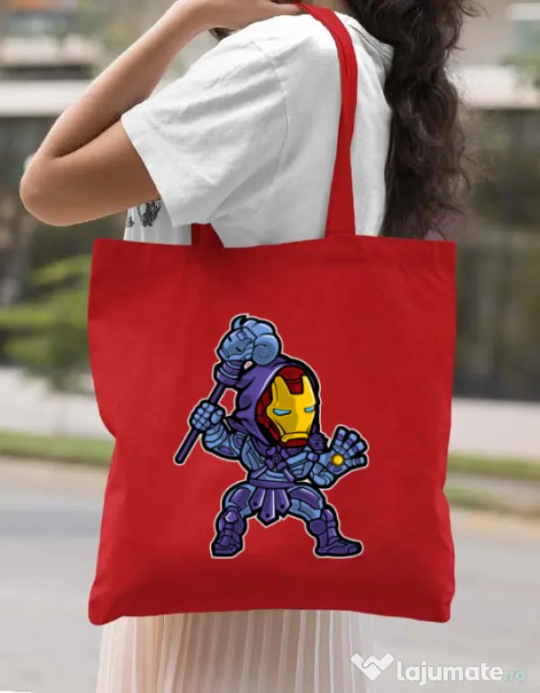 Sacosa din panza Iron Skeletor Rosu