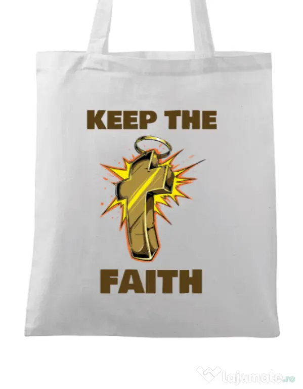 Sacosa din panza Keep the Faith Alb